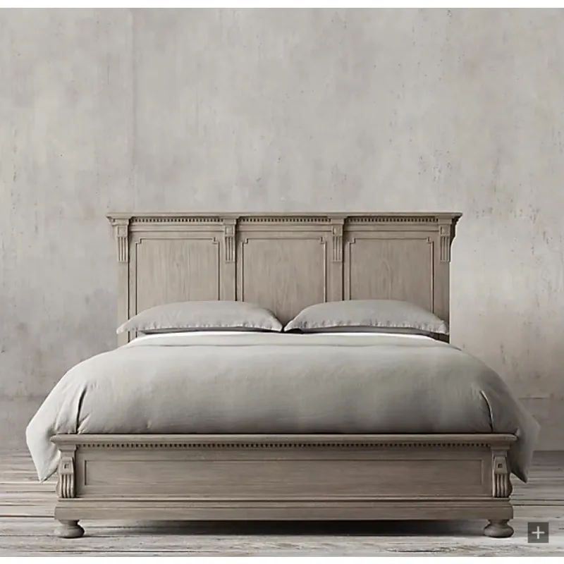 American Midcentury Modern Solid Oak Twin Bed Hand Carved Wall Bed High-End Hotel Saint James