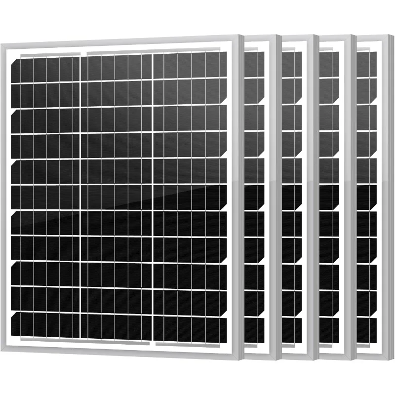

5-Pack 20W(Watts) 12V(Volts) 10BB Solar Panel Monocrystalline PV Module Designed for 12V Off Grid System RV, Boat, Campe