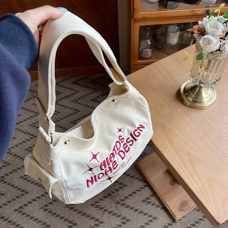 

Ladies handbag, 2025 fashion new single shoulder bag, embroidered letter large capacity bag shopping tote bag