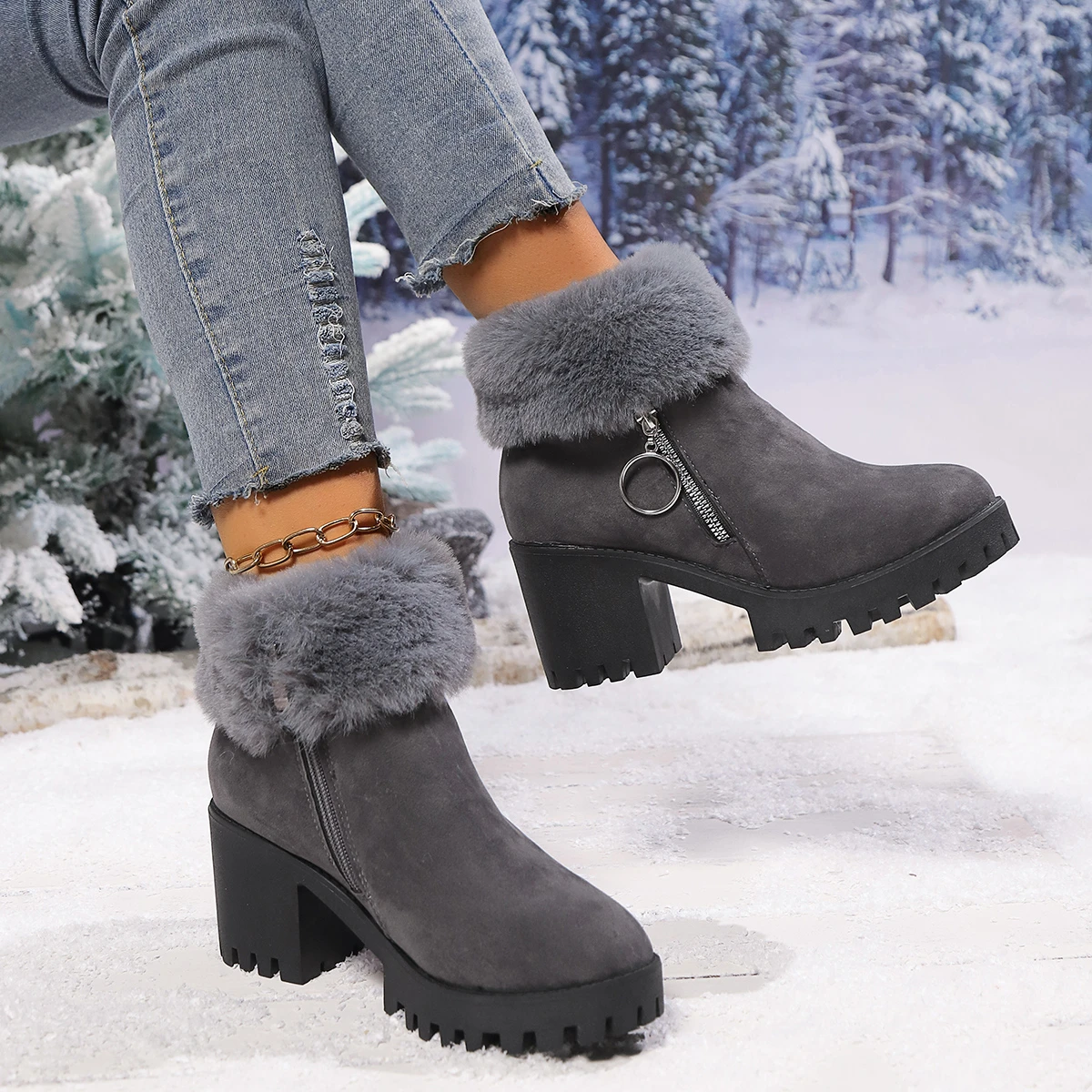 Women Boots Winter Designer High Heels Shoes for Women New Short Plush High Platform Ankle Boots Women Elegant Fashion Shoes