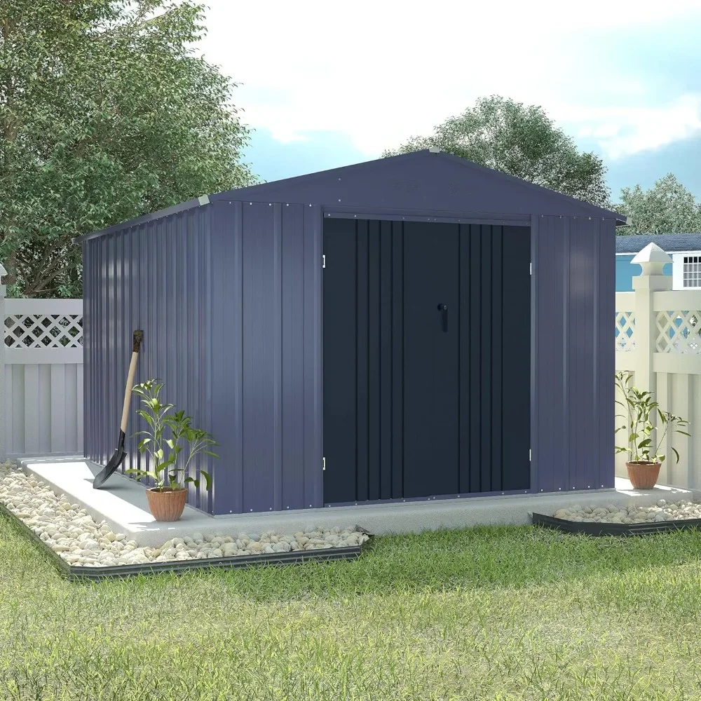 

8 x 10FT Storage Shed with Thickened Galvanized Steel, Outdoor Storage Shed with Lockable Door & Air Vents