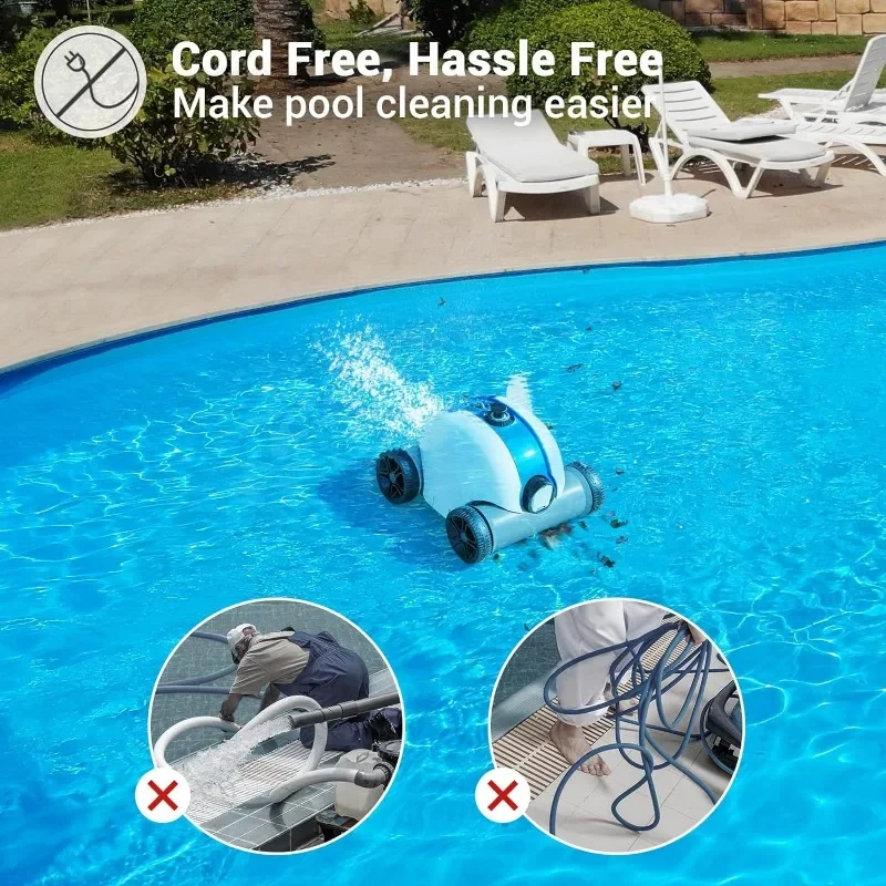 Cordless Robotic Pool Cleaner, Automatic Pool Vacuum, 60-90 Mins, Rechargeable Battery, IPX8 Waterproof, Up to 861 Sq Ft