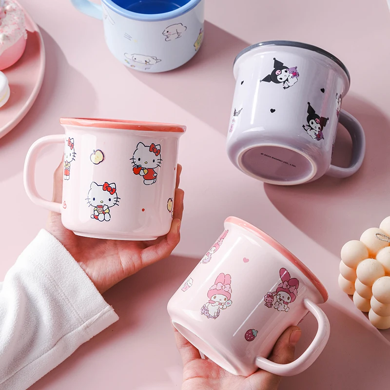 380ml Kawaii Sanrio Hello Kitty My Melody Cinnamoroll Kuromi Cartoon Ceramic Mug Gift Box Cute Office Water Cup Creative Gift