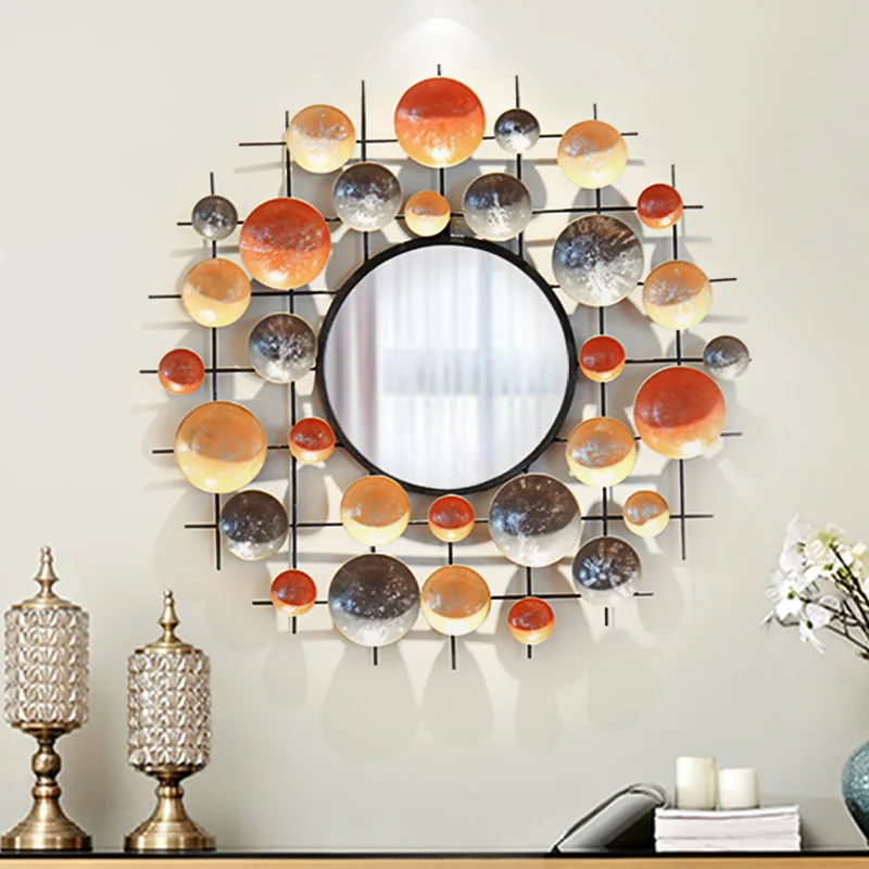 

Creative Porch Door Wrought Iron Decorative Mirror Three-dimensional Wall Decoration Living Room Sofa Background Wall Decoration