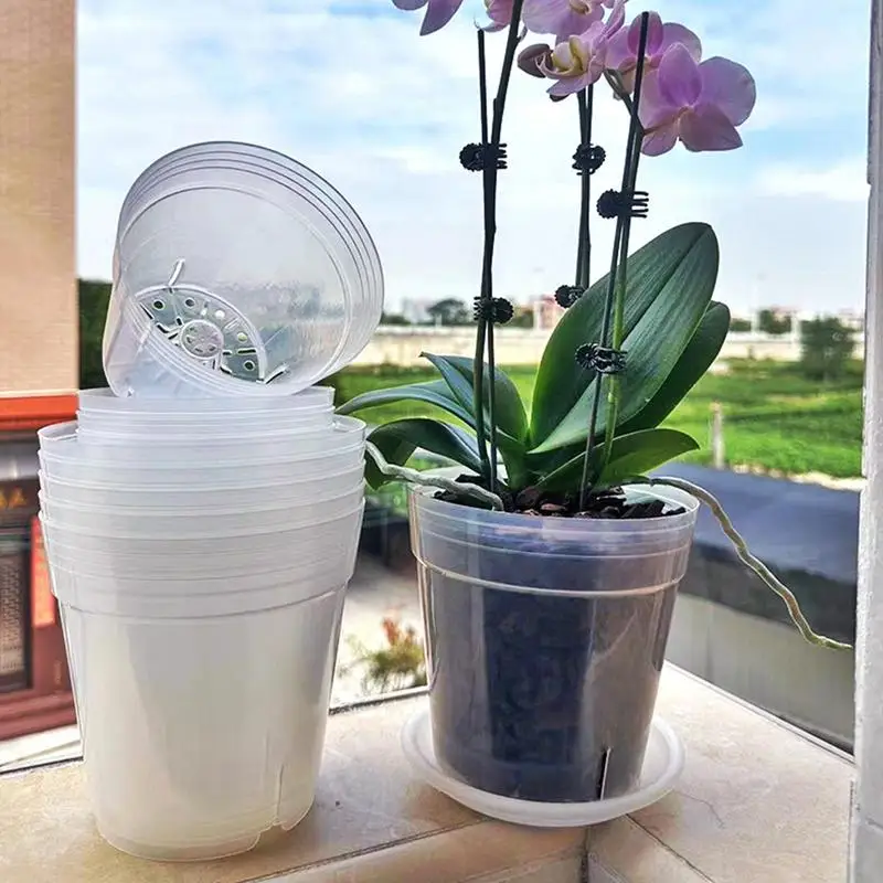 Clear Flower Pots Hydroponic Gardening Pots with Drainage Holes Self Watering Pots for Vegetables Flowers Home Garden supplies