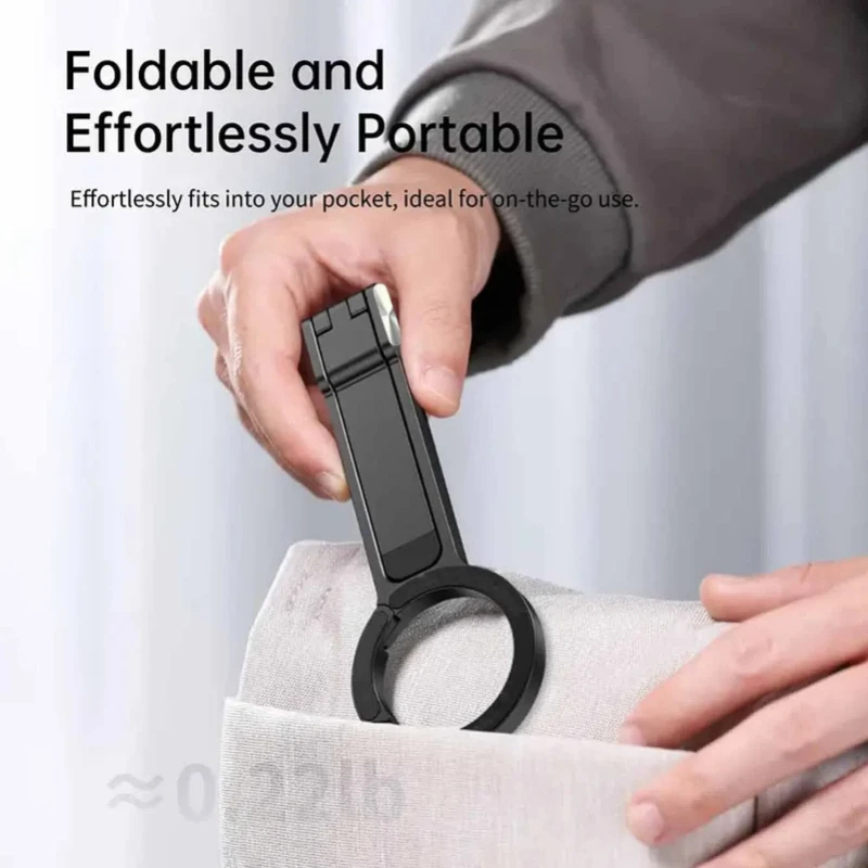 

Aluminum Alloy Portable Folding Suction Ring Alloy Magnetic Phone Holder with Adjustable Ring Buckle and Magnetic Suction Buckle