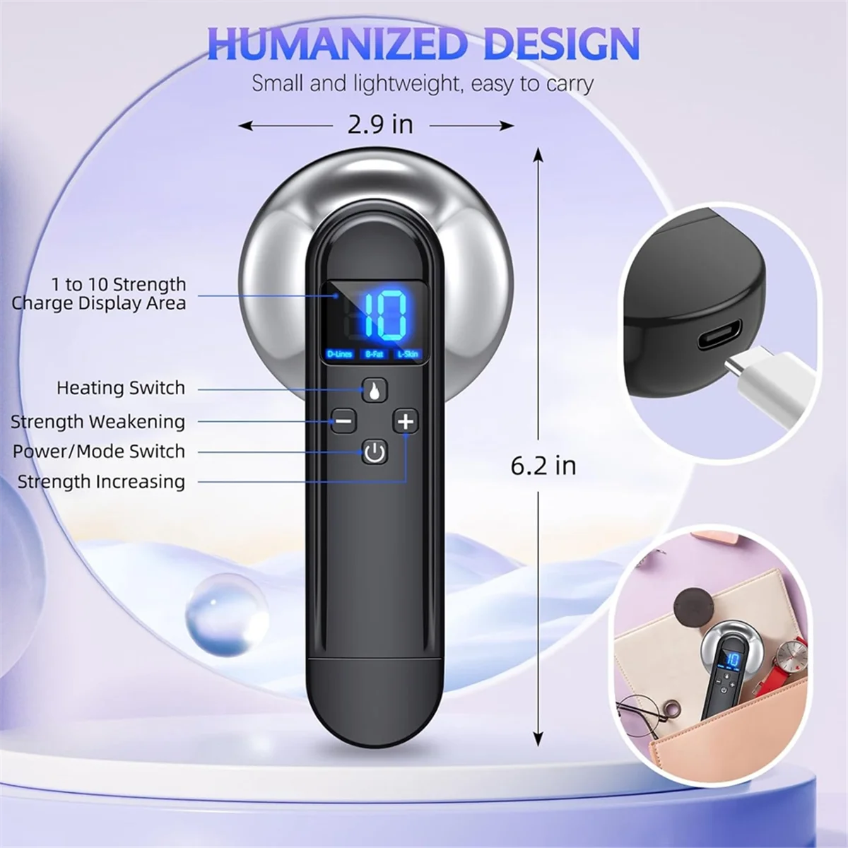 

A002 Машина для моделирования тела — Профессиональный ручной беспроводной массажер от целлюлита — подходит для живота, шеи, ног, бедер, рук