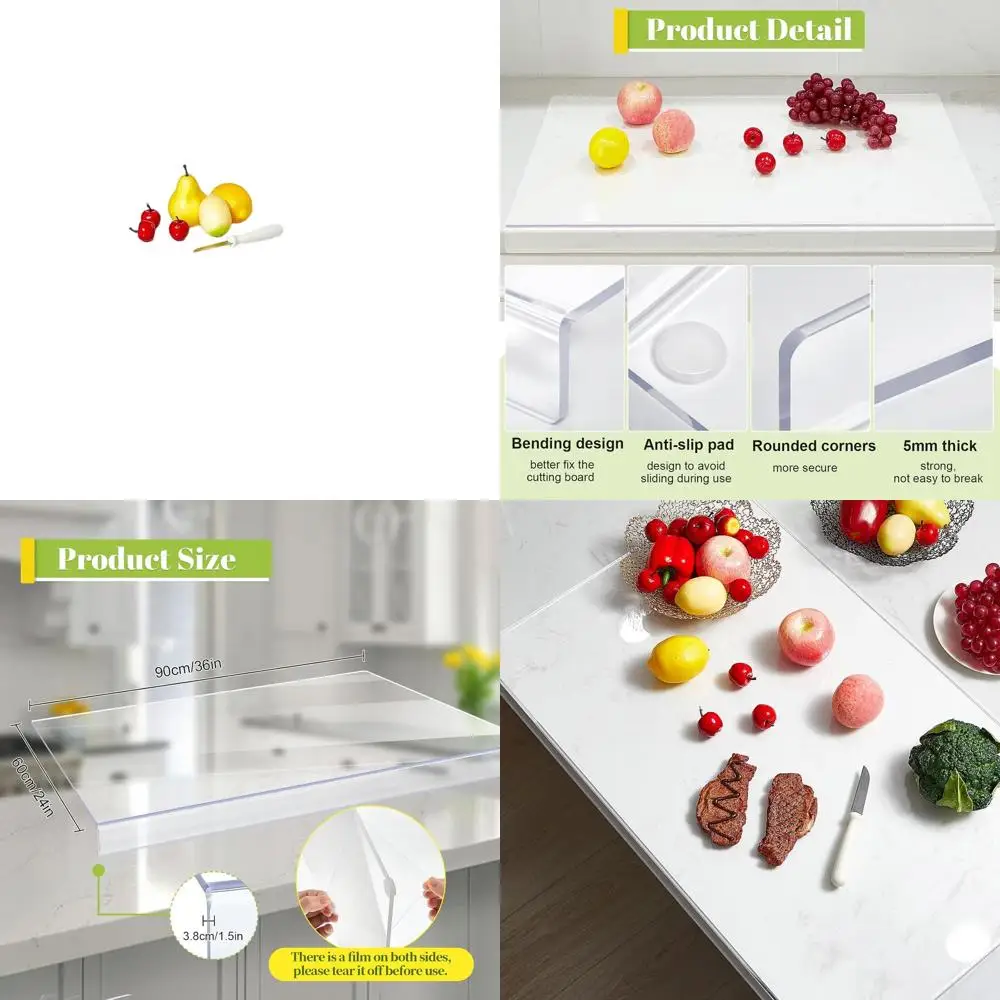 

36 x 24 Clear Acrylic Cutting Board with Non-Slip Edge and Shatter-Resistant Surface for Kitchen Use