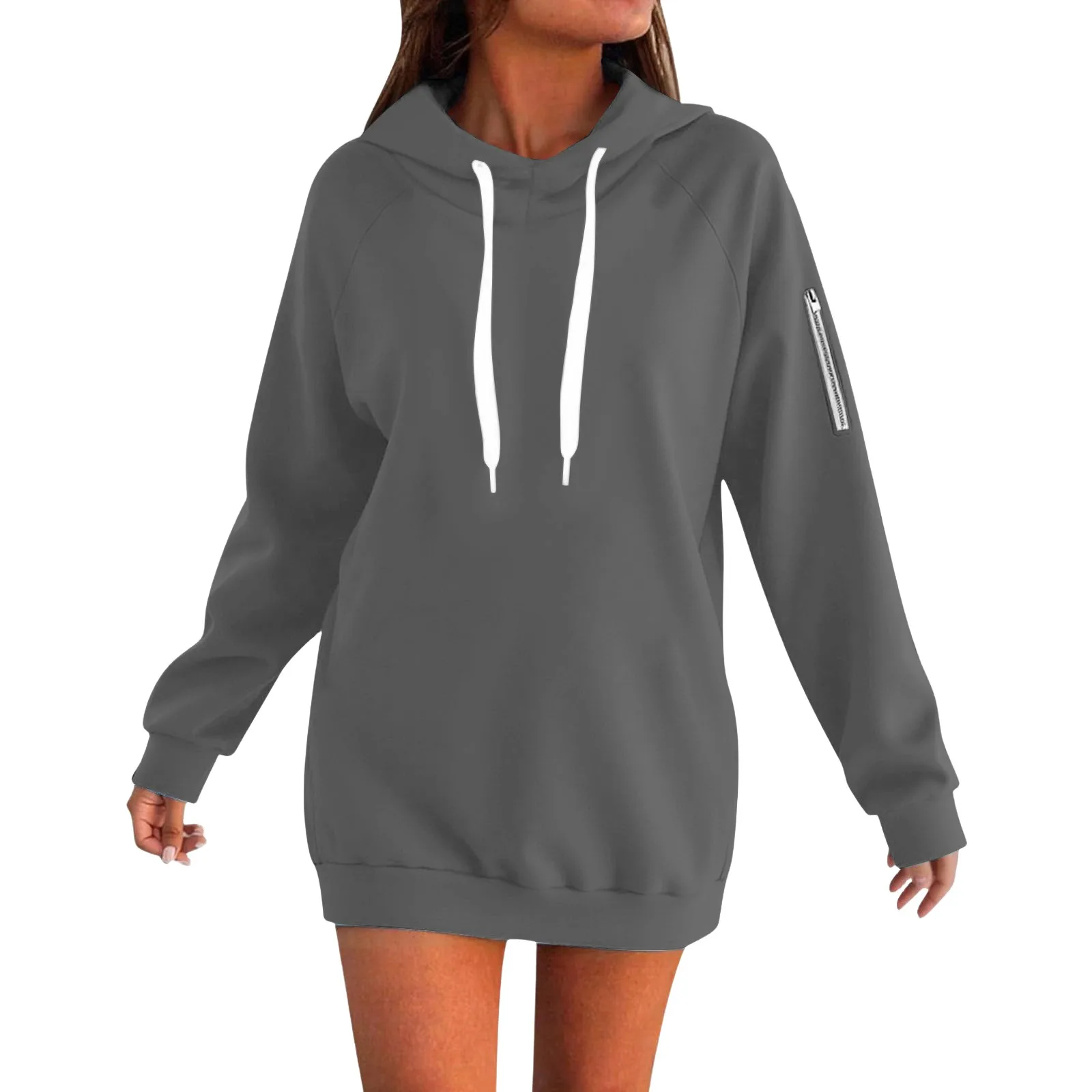Sweater Hoodie Wanita Oversize Lengan Panjang Resleting Tali Serut Warna Solid Sudaderas De Mujer Pakaian Wanita 2025