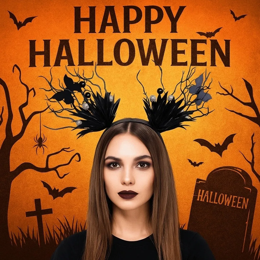 

Funny Halloween Hair Hoop Dark Butterfly Bat Deer Antlers Branch Headband Plastic Ghost Hands Festival Hair Accessories Friends
