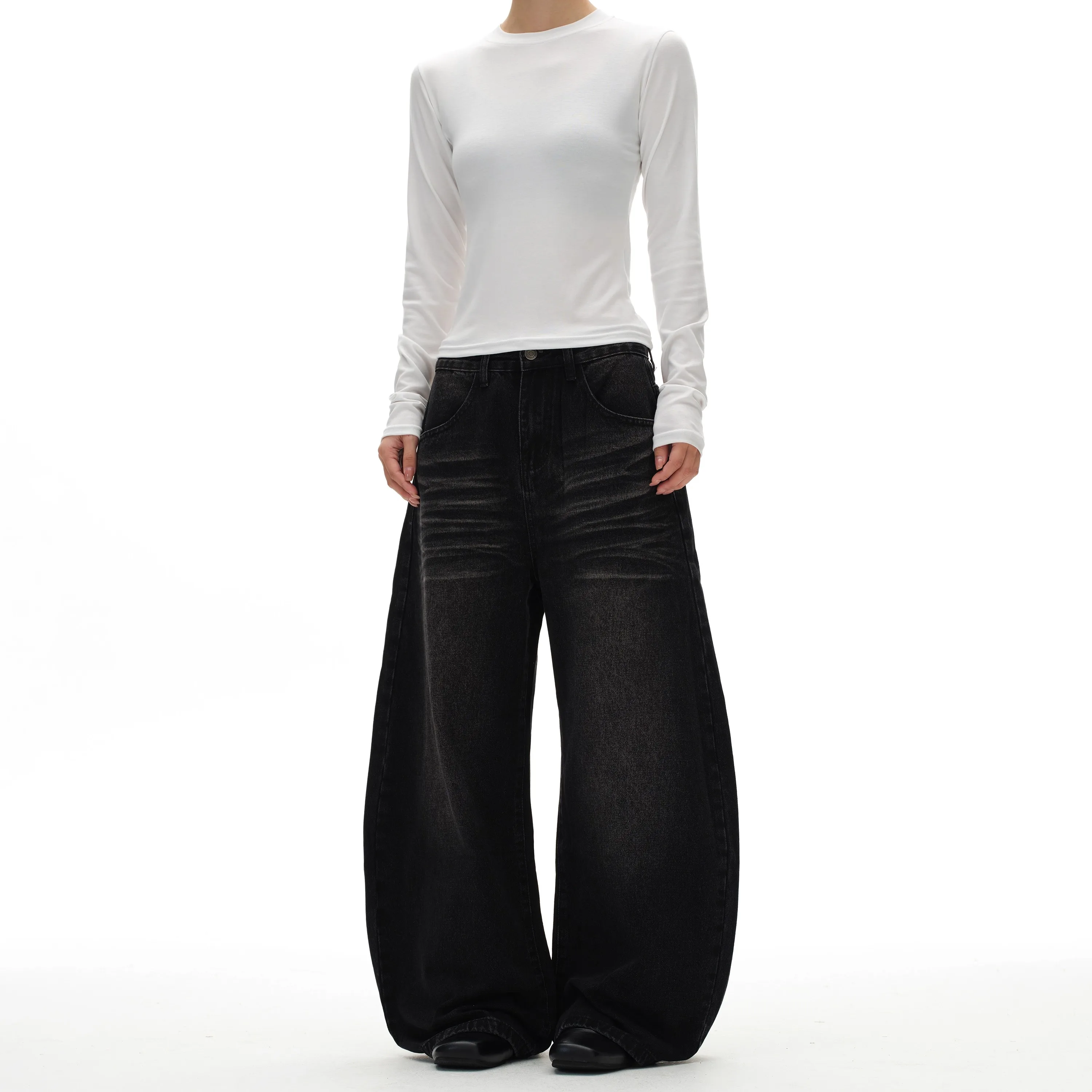 

Lady Retro Black Low Waist Jeans Pants Women Fashion Straight Leg Denim Trousers Loose Fit Casual Pants