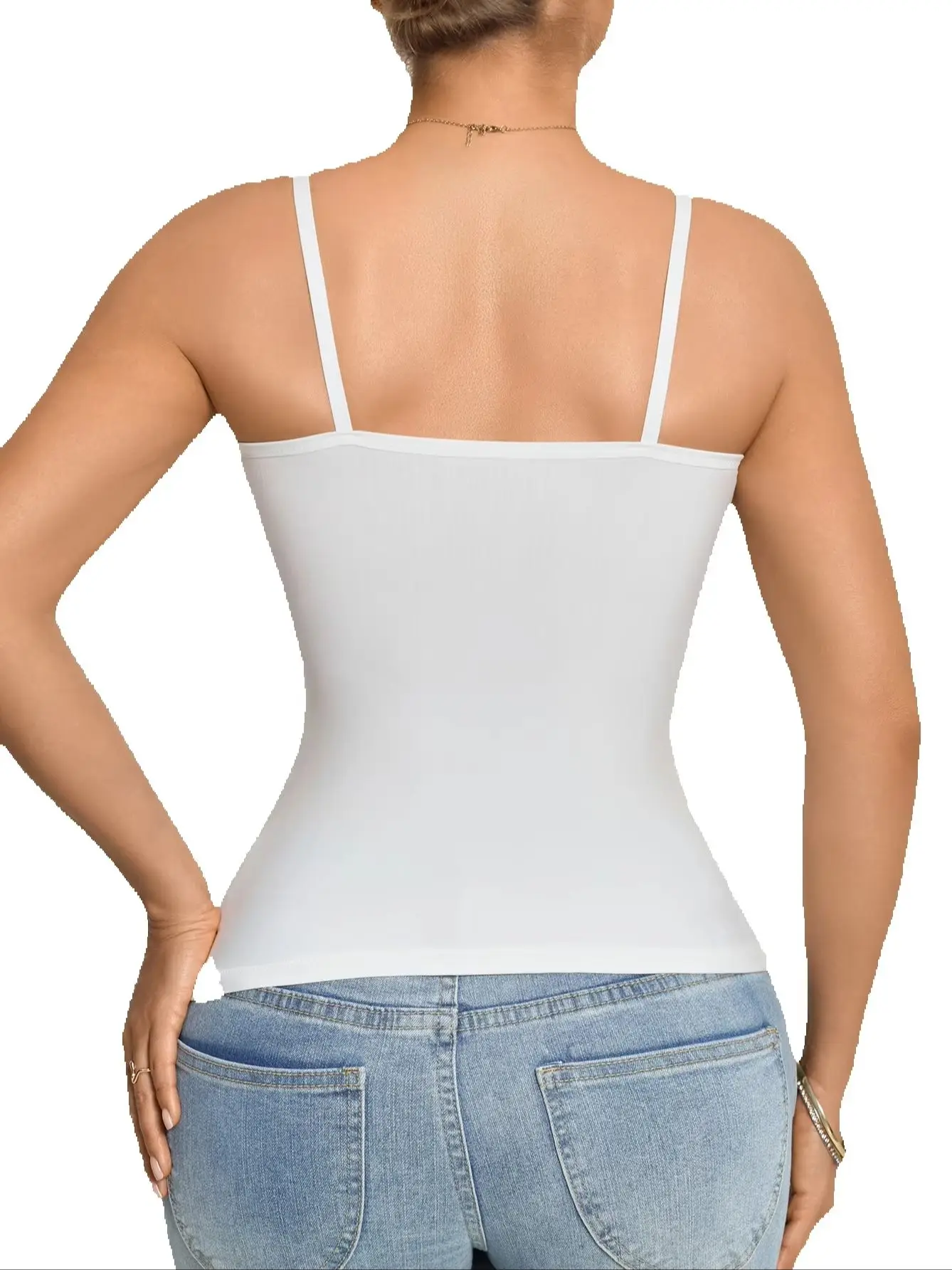 Women Adjustable Strap Camisole Built In Padded Bra Tank Top Slim Fit Solid Basic Sleeveless Vest