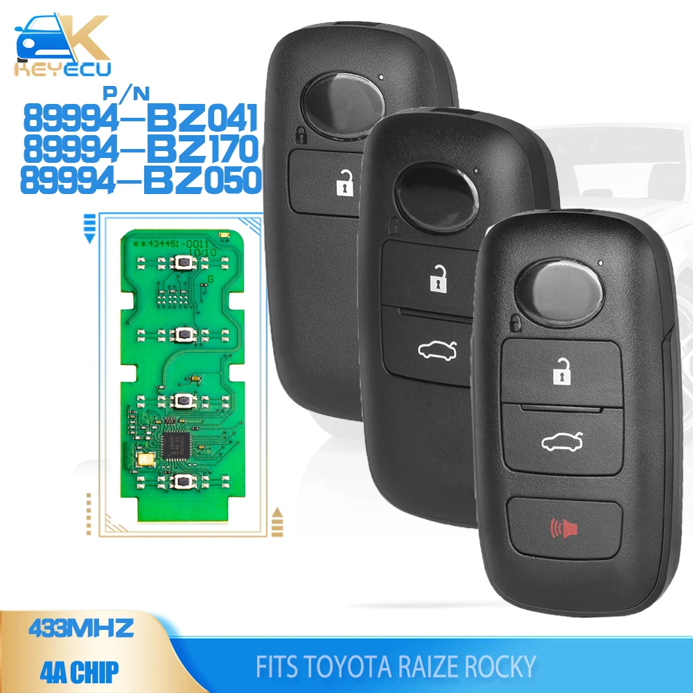 KEYECU 89994-BZ041 89994-BZ170 89994-BZ050 Keyless Go Smart Key 2/3/4 button 433mhz 4A Chip for Toyota Raize Rocky