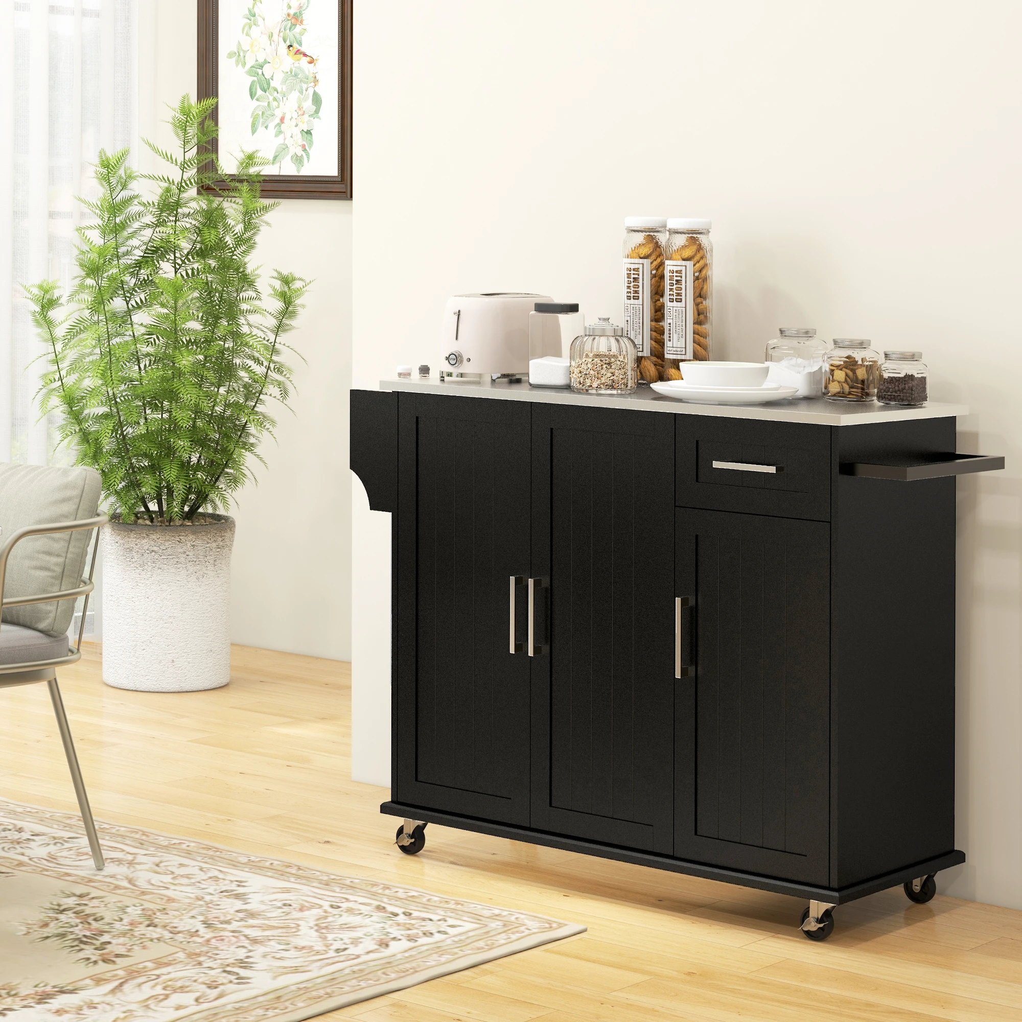 Kitchen Island on Wheels, Kitchen Cart with Wheels, Black