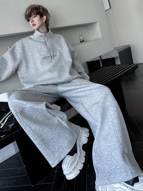 

Original Design Men's Casual Loose Wide Leg Pants Sweatirt Two-Piece Set Autumn Trendy Straight Tube Loose Long Pants