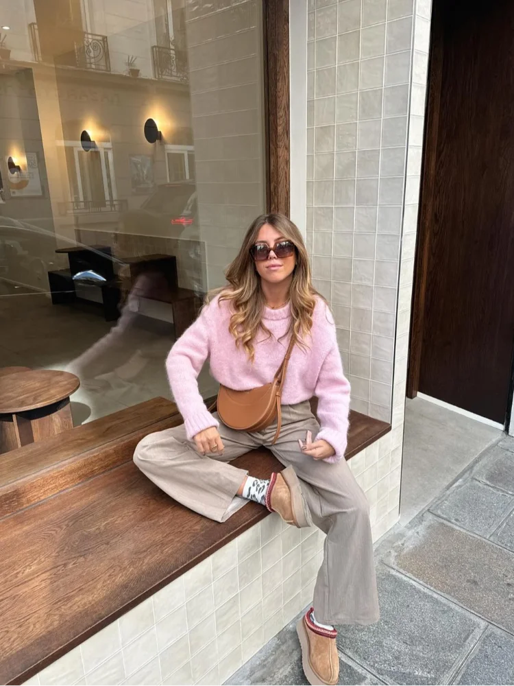 

Женский трикотажный пуловер с круглым вырезом, элегантный свободный свитер с длинным рукавом, повседневный яркий свитер для осени