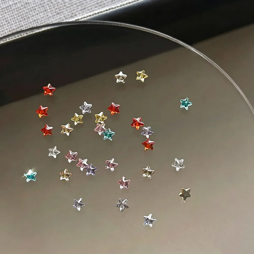 30/50 Stück Funkelnde 3mm Mini-Stern-Zirkonia-Nagelsteine, klare, rosa, rote, blaue Sterne, Diamant-Nagelsteine, flache Nageldekoration, 1€ – Detail 5