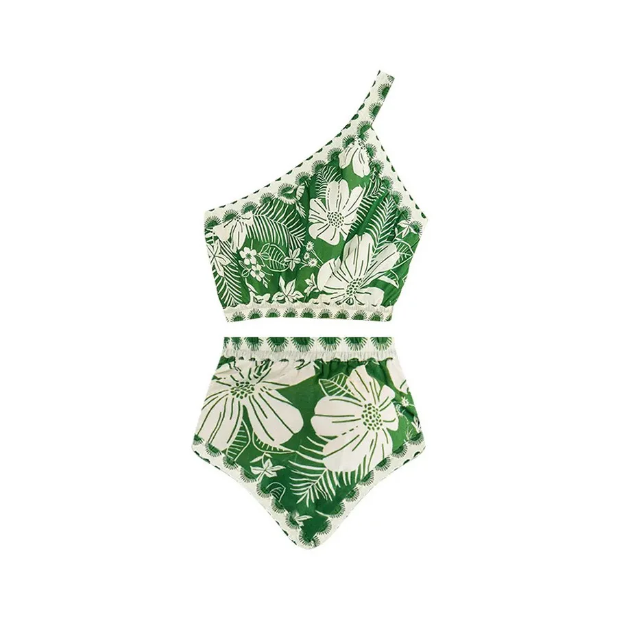 swimsuit  French retro split three-piece bikini swimsuit women European and American sexy one-shoulder mesh skirt swimsuit set