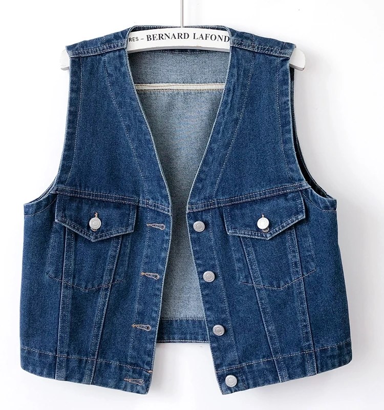 

Versatile Retro Deep Blue Denim Vest Women's ort Svel Tank Top Outerwear oulder Pad AUIIMU Commute Sle Cotton Blend