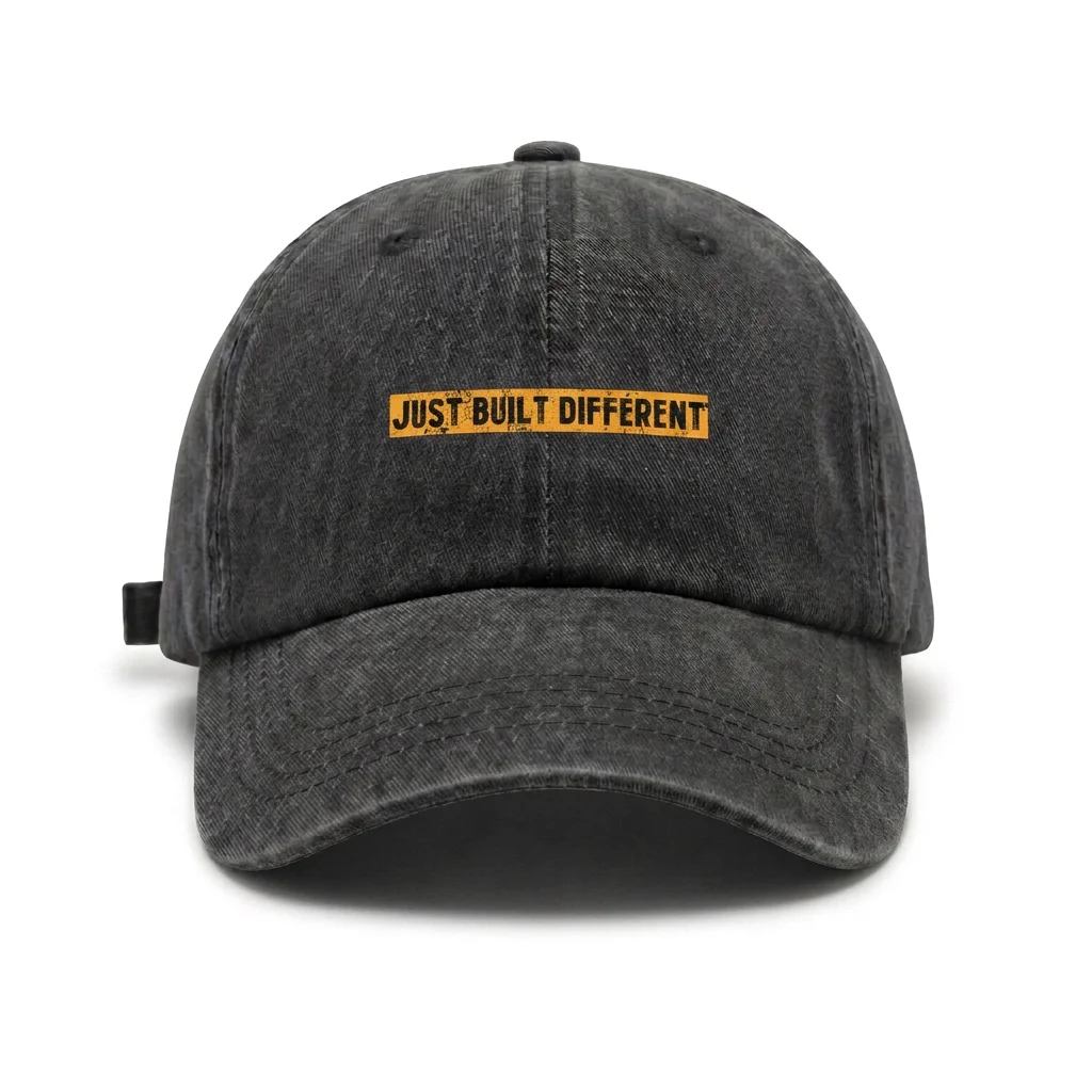 Vintage Washed Just Built Different Quote Baseball Cap, Adjustable Unisex Dad Hat, Trendy Casual Streetwear Gift