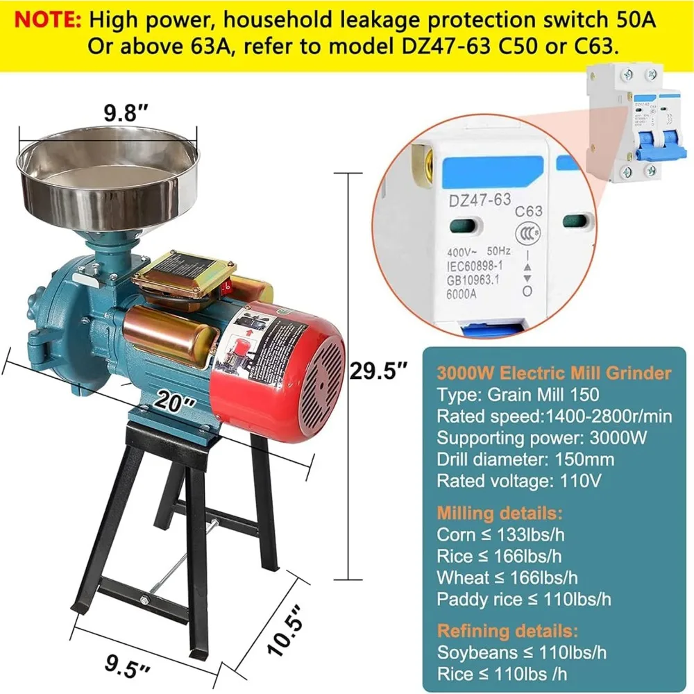 상업용 전기 곡물 밀, 중장비 곡물 공급, 건식 곡물, 3000W, 110V