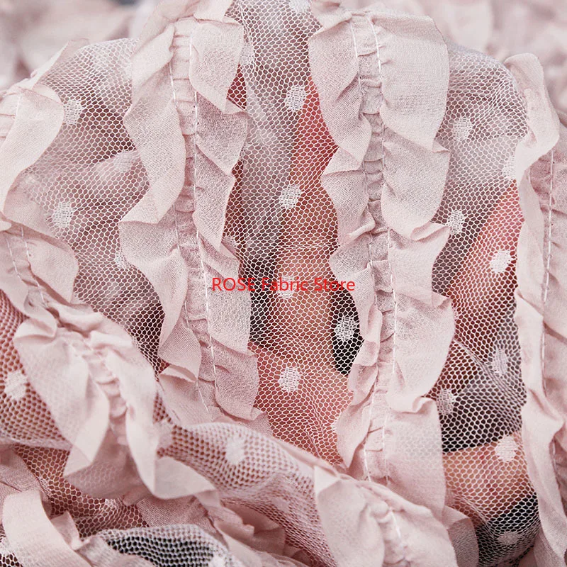 

Кружевная ткань с цветочной вышивкой и рюшами в горошек, сетчатое кружево для свадьбы, выпускного вечера, платья-кекса, платья для девочек, летняя блузка