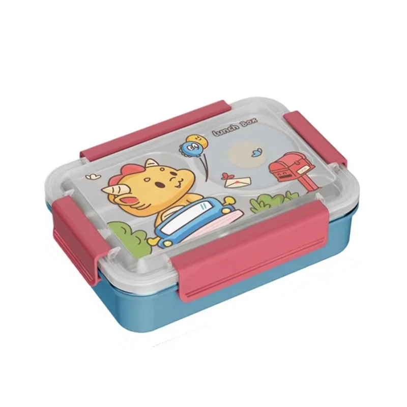 

ABFY-Student Lunch Boxs Stainless Steel Compartments Cartoon Pattern Lunchbox Food Containers For Children's Adults