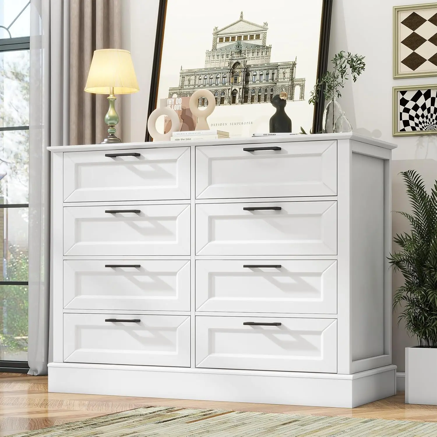 

White Dresser For Bedroom, Wood Dresser With 8 Drawers, Chest Of Drawer For Bedroom Living Room Entryway Hallway, Modern