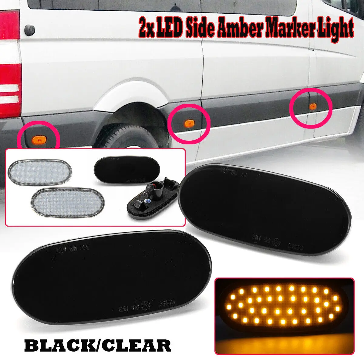 2pcs Smoked LED Side Marker Light For 06-18 Mercedes Benz Sprinter W906 VW Crafter