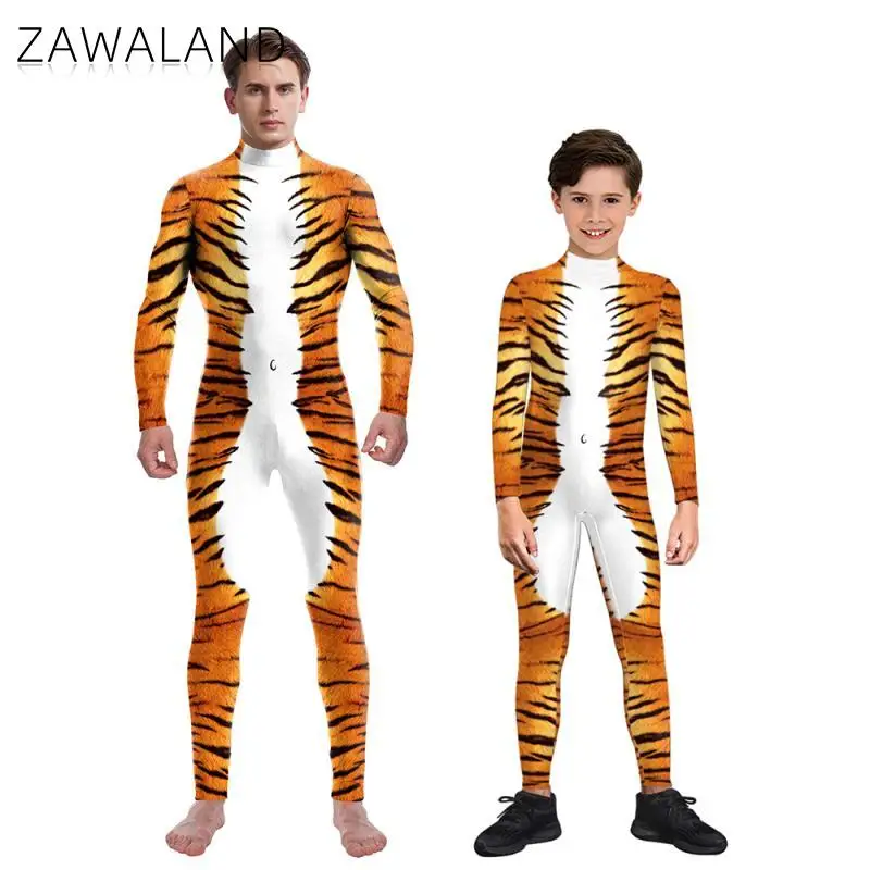 Zawaland-Zentai Catsuit à manches longues, Tiger 3D, Digital Printing, Hmatte en Carnival Party, Cosplay Outfits, Drum Suit