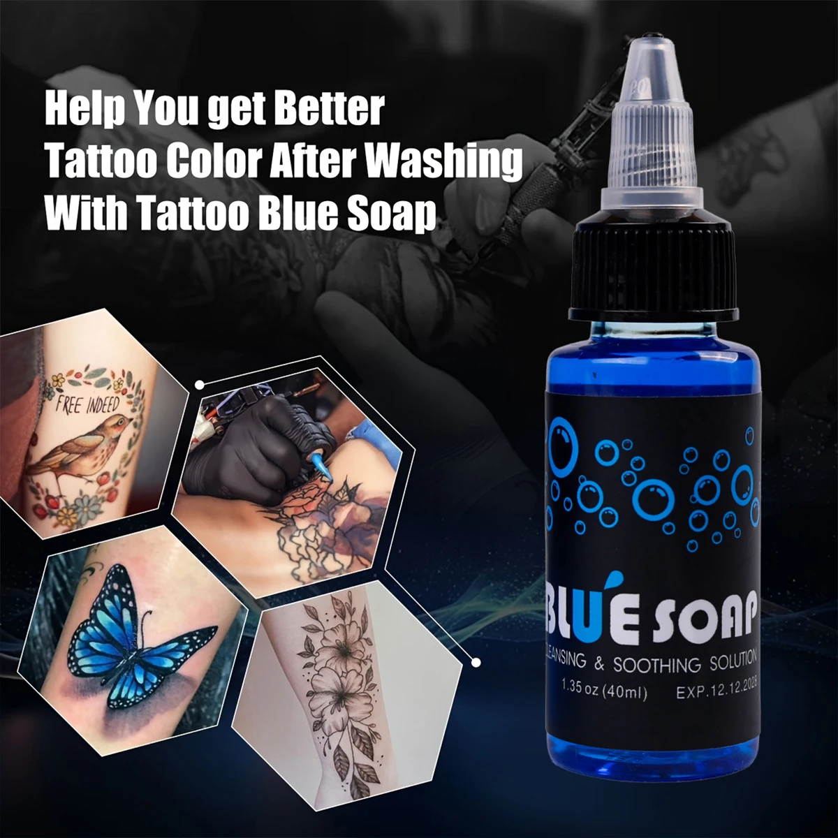 40/500ml Concentrating Tattoo Blue Soap Soothing Soap Aftercare Solution Liquid Avoiding Skin Irritation Tattoo Studio Supply