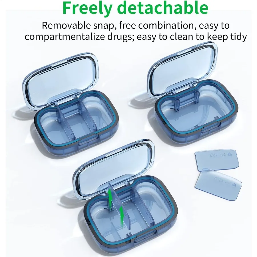 2er-Pack kleine Pillendose mit 3 Fächern, feuchtigkeitsbeständig, Reise-Organizer für Taschen, Geldbörsen, täglich, tragbar, Medikamenten-Vitaminbehälter