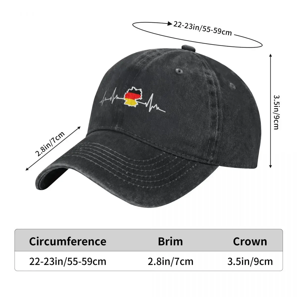 German Flag DeniinBaseball Cap My Heart Beeats for Germany White Heartline Outdoor Gym Hats Female Male Sunshade Baseball Caps