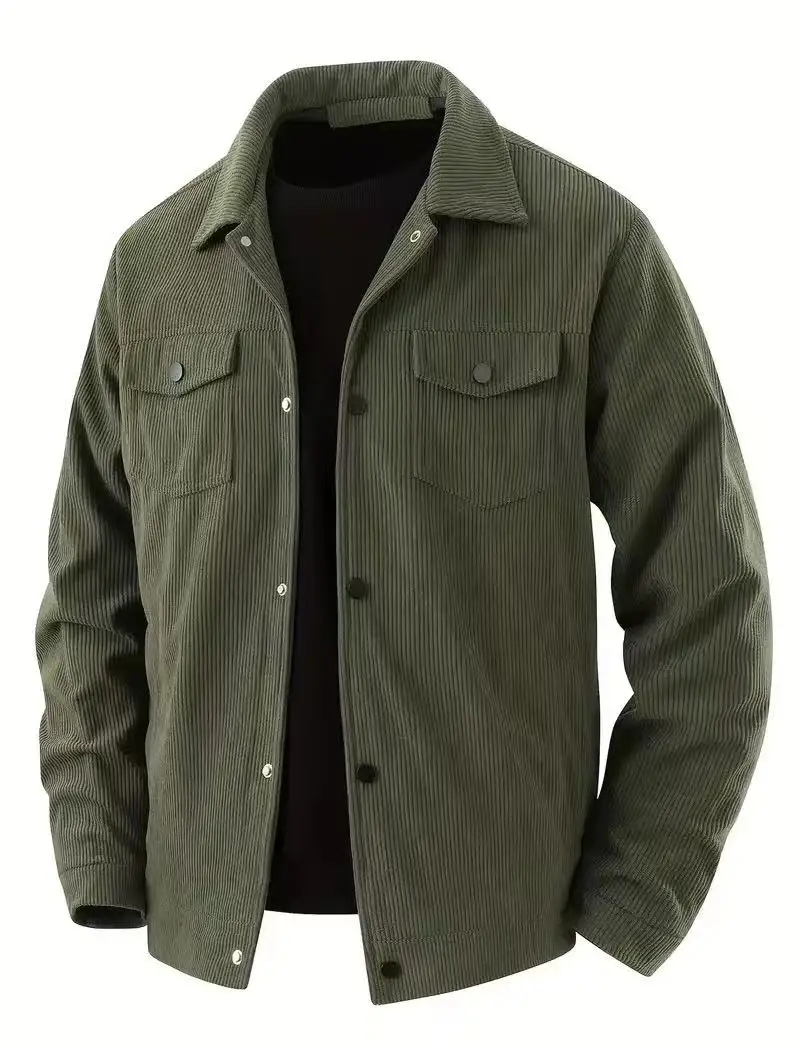 Men's Corduroy Jacket Fashion Casual Solid Color Versatile Top Outerwear for All Occasions