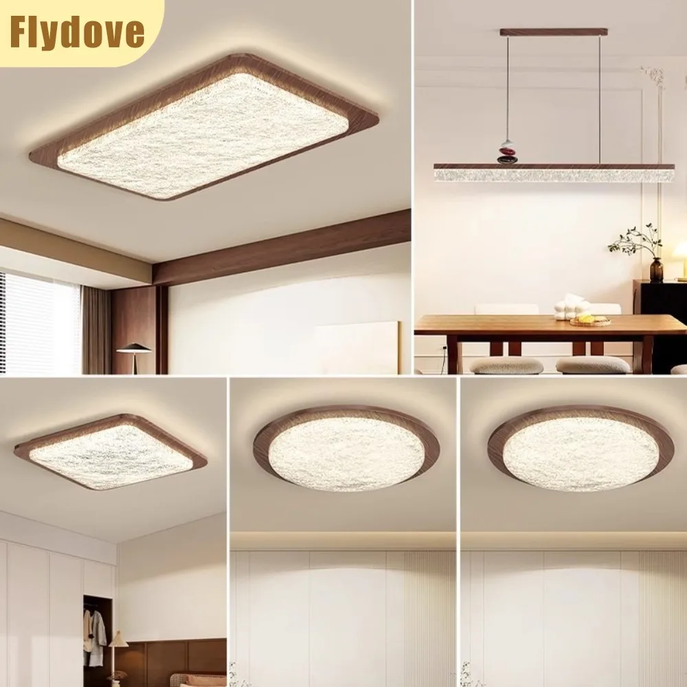 

Modern LED Round Ultra-thin Walnut Wood Ceiling Light Creative Coffee Shop Living Room Bathroom Full House Lighting Fixtures