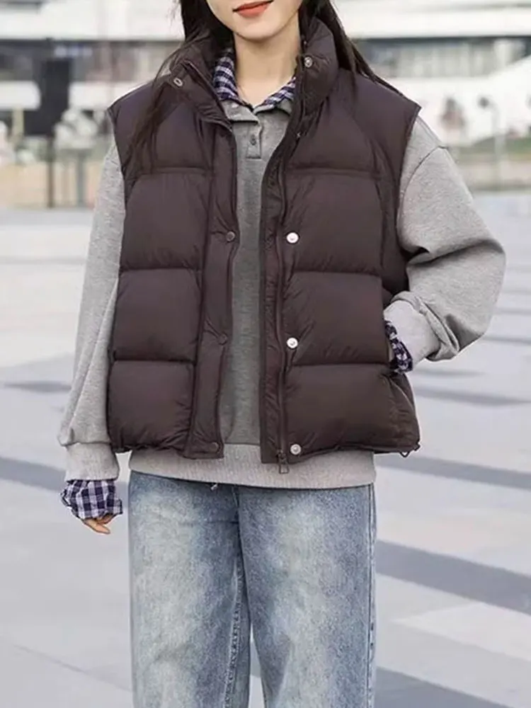 Fashionable Thickened Stand Collar down Cotton Vest Women's Winter New Style Warm Sleeveless Shoulder Pad Jacket
