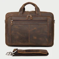High Quality Genuine Leather Men Briefcase Business Bag Crazy Horse Leather Large 17'inch Laptop Bag Male Portfolio Office Case 2