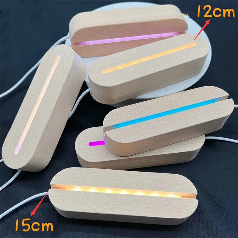 10pcs 3D Oval Wooden Kids Acrylic Night Lamp Base Led Stand USB Powered Warm White RGB Lights Wood Led Light Base for Acrylic