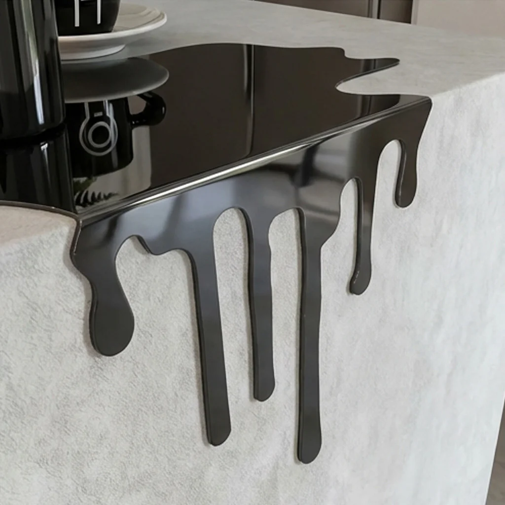 Metal Liquid Spill Tray Stainless Steel Black Mirror Effect Table Edge Ornament DIY Art Crafts Creative Desktop Decor for Home