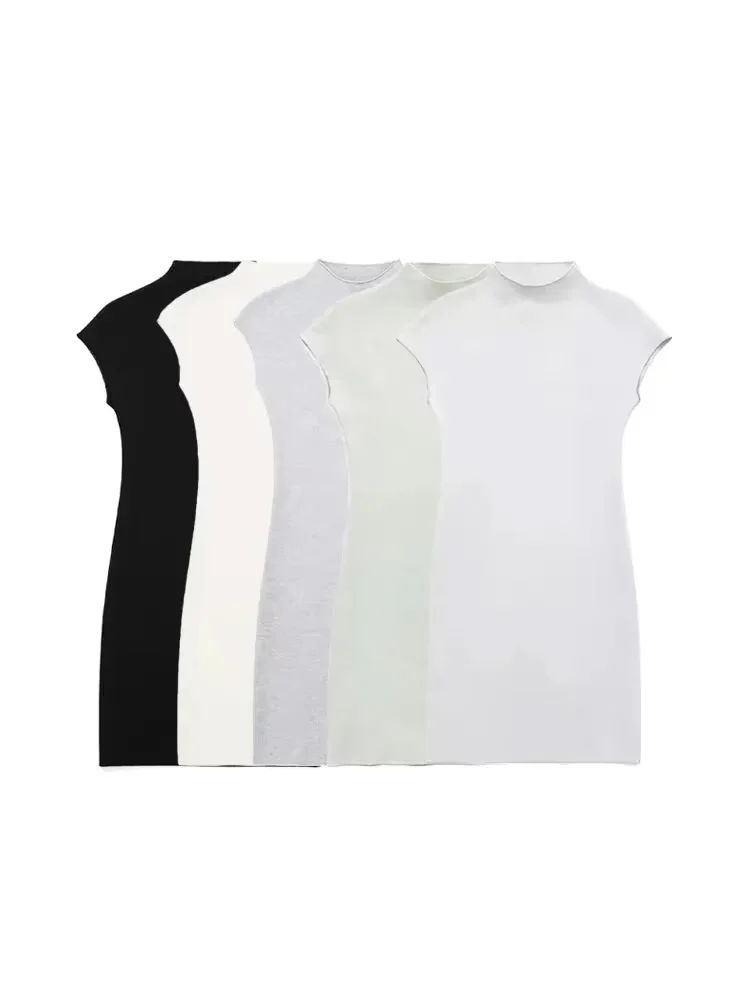 Smvp Damenmode Stretch-Strick-Minikleid Vintage Stehkragen Ärmellos Damenkleider Vestidos Mujer Tops