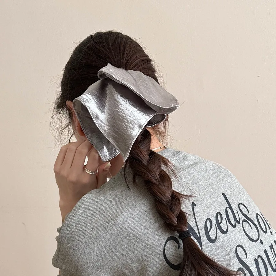 2026 New Korean Shiny Thread Square Scrunchie High Stretch Hair Rings for Women Low Ponytail Bun Maker