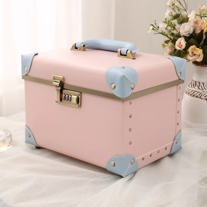 Makeup Suitcase Password Lock Retro Cosmetic Case Multi-Functional Tattoo Embroidery Carry on Bag Travel Cosmetic Organizer