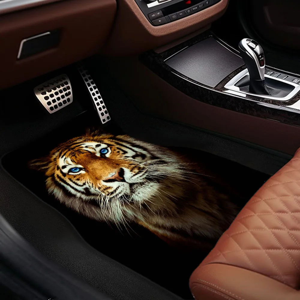 

4pcs Tiger Printed Car Floor Mats | Non-slip Polyester Fiber Mats For Front And Rear, Machine Washable