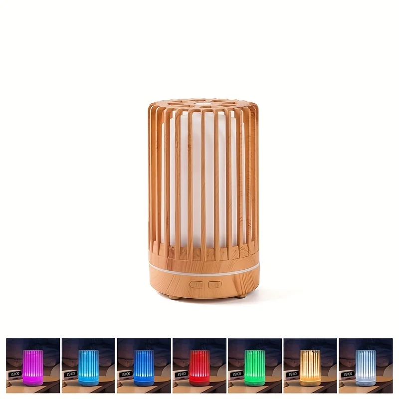 Umidificatore 1pc 7 colori con nebbia fredda e spegnimento automatico - Per e ufficio - Design giallo con venature del legno