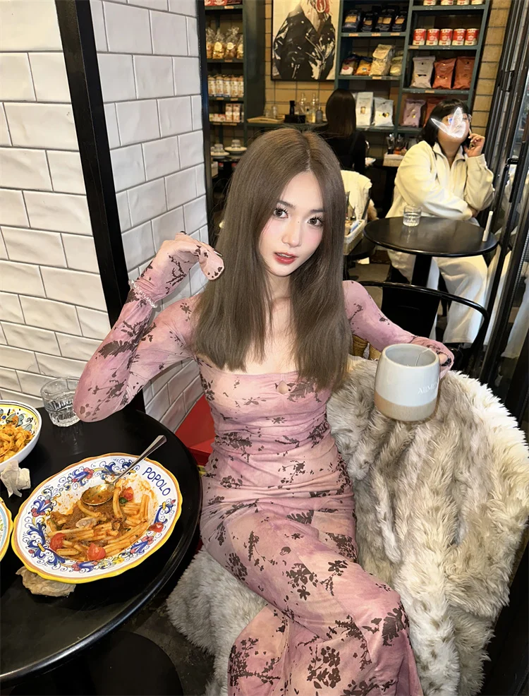 Sukienki Damskie z Długim Rękawem Sukienka dla Kobiety na Wesele Imprezę Wiosenna Szyfonowa Aplikacja Wstążki Falbany Bez Talii Minimalistyczny Styl OL