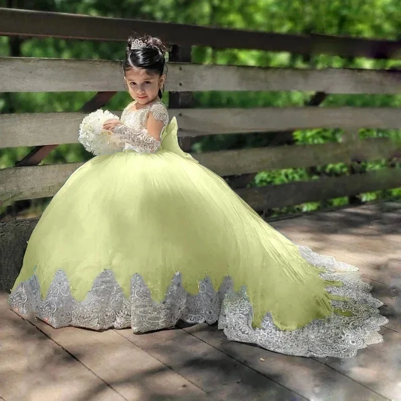 JDY Abito da ragazza di fiore principessa su misura Abito da sposa per bambini in tulle di pizzo Abito da prima comunione Abito da ballo per feste da spettacolo per bambini