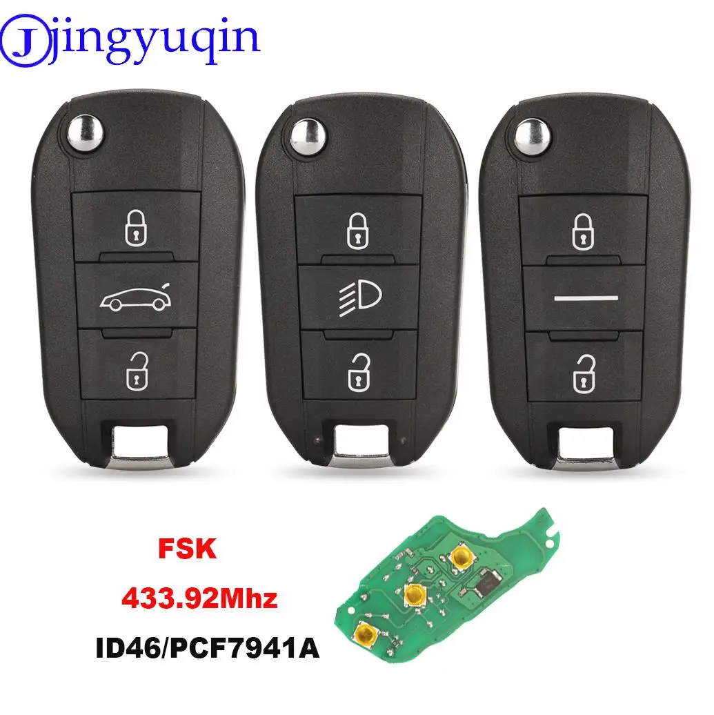 

jingyuqin 10PS Car Remote Key 434Mhz For Citroen C4L New Elysee For Peugeot 508 208 3008 2008 201 408 4008 HELLA ID46 Keyless