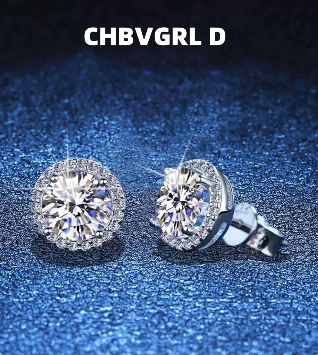 

[Classic] S925 silver earring, classic men's and women's four-prong round earring, 1 carat moissanite earring for women