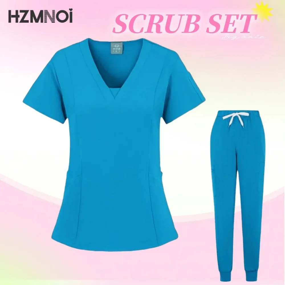 Trajes de Jogger multicolor, uniformes médicos de enfermería, Tops de manga corta con cuello en V, pantalones de bolsillo, conjunto de ropa médica clínica