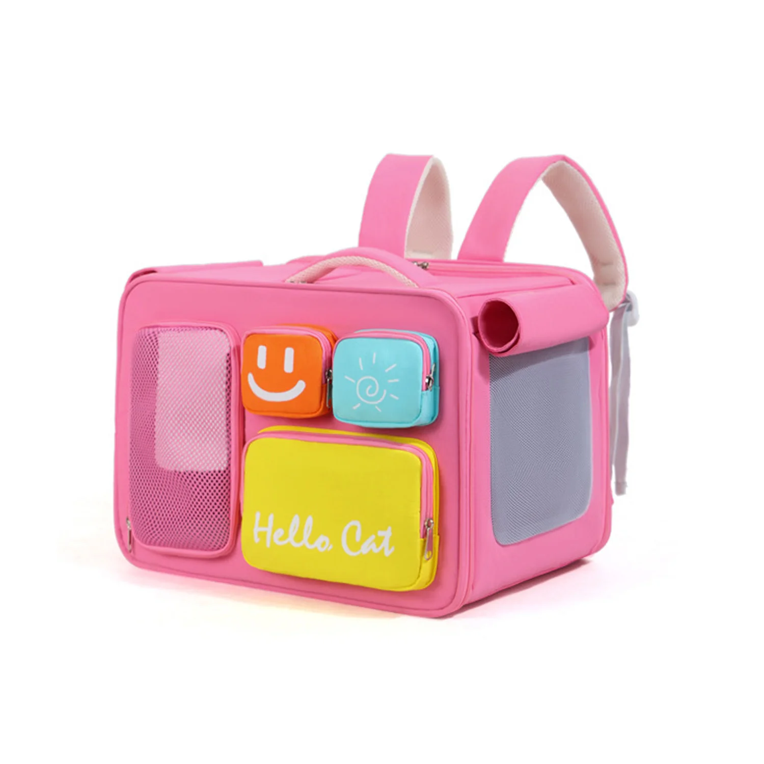 Cute Mixed Color Cat Dog Carrier Backpack, Breathable Large Capacity Portable Pet Travel Bag for Outdoor